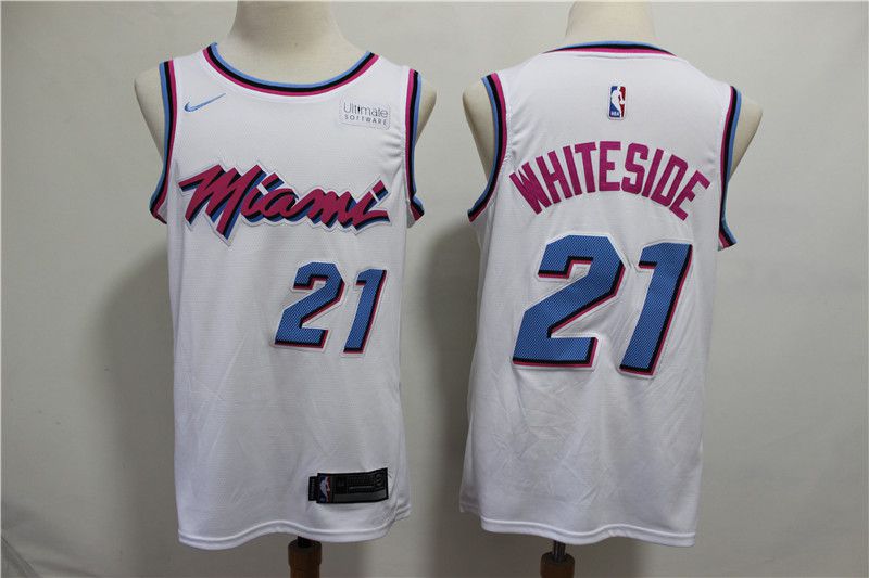 Men Miami Heat 21 Whiteside White City Edition Game Nike NBA Jerseys
